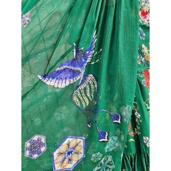 Camilla Green Off Shoulder Long Sleeve Short Dress Crystals Peasant Festival M - Picture 8 of 11